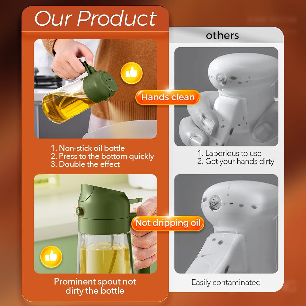 YARRAMATE Glass Olive Oil Sprayer - 2Pcs 16oz Food Grade Premium Spray Bottle for Cooking | Black & Olive Green