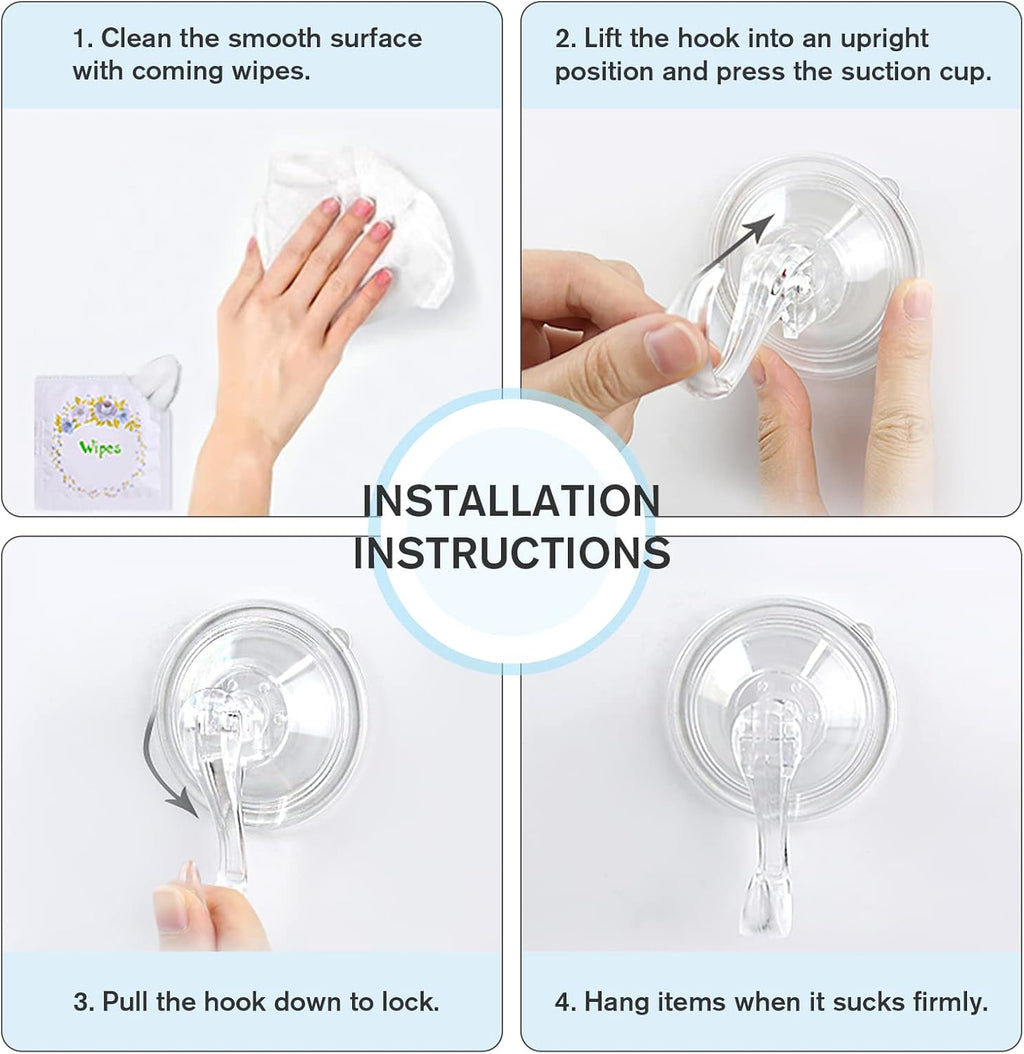 VIS'V Suction Cup Hooks - Heavy Duty Shower Hooks, Removable & Reusable, Clear | 2 Pcs