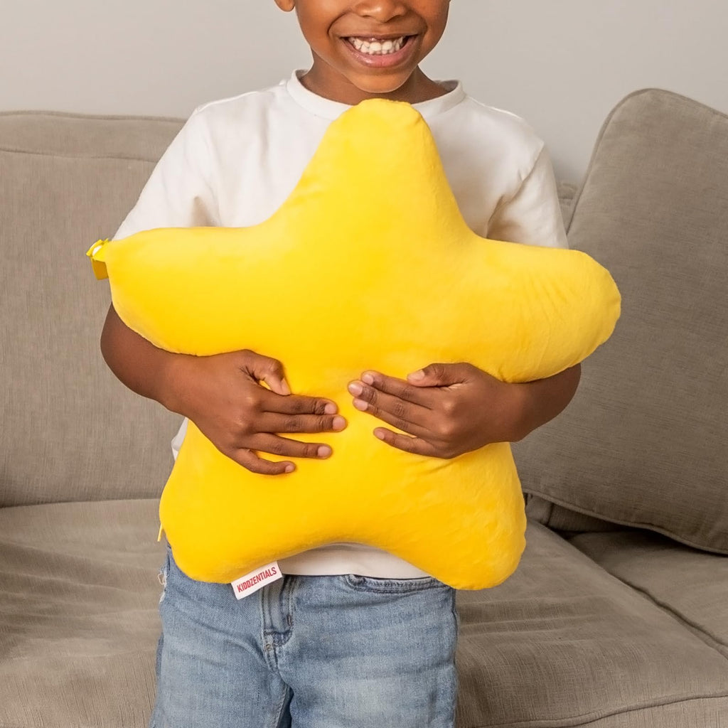 Kiddzentials Star Pillow 15in with Interior Memory Foam, Removable Outer Layer, Throw and Floor Pillow for Kids, Perfect for Classrooms, Childrens Room Decor, Yellow