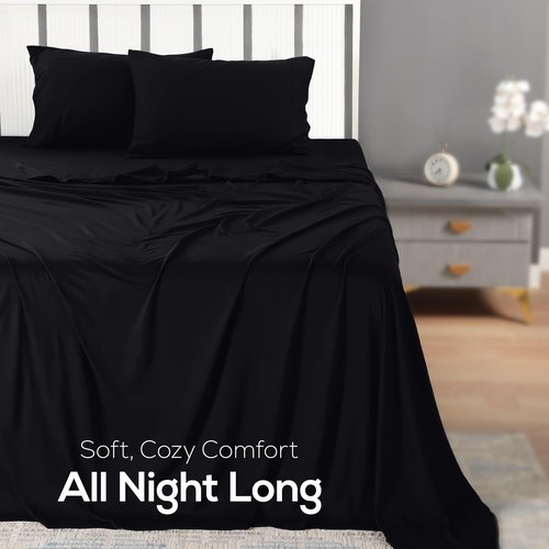 Utopia Jersey Knit 4-Piece Queen Sheet Set Cotton Sheets Soft, Stretchy T-Shirt Fabric (Queen, Black)