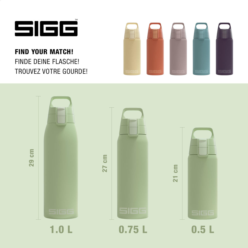 Sigg - Insulated Kids Water Bottle - Shield One Eco Green - Suitable For Carbonated Beverages - Leakproof - Dishwasher Safe - BPA Free - 90% Recycled Stainless Steel - Brushed - Whale - 17Oz