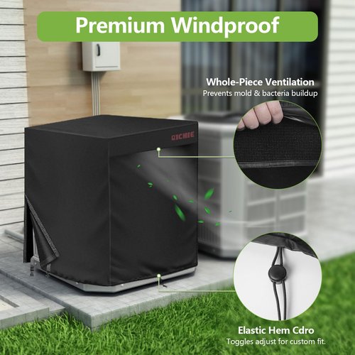 RICHIE 420D Air Conditioner Cover for Outside Units, Waterproof Windproof Winter Cover with Elastic Hem for Secure Fit, Anti-UV Fade Resistant, Square AC Covers for up to 30"L x 30"W x 32"H, Black