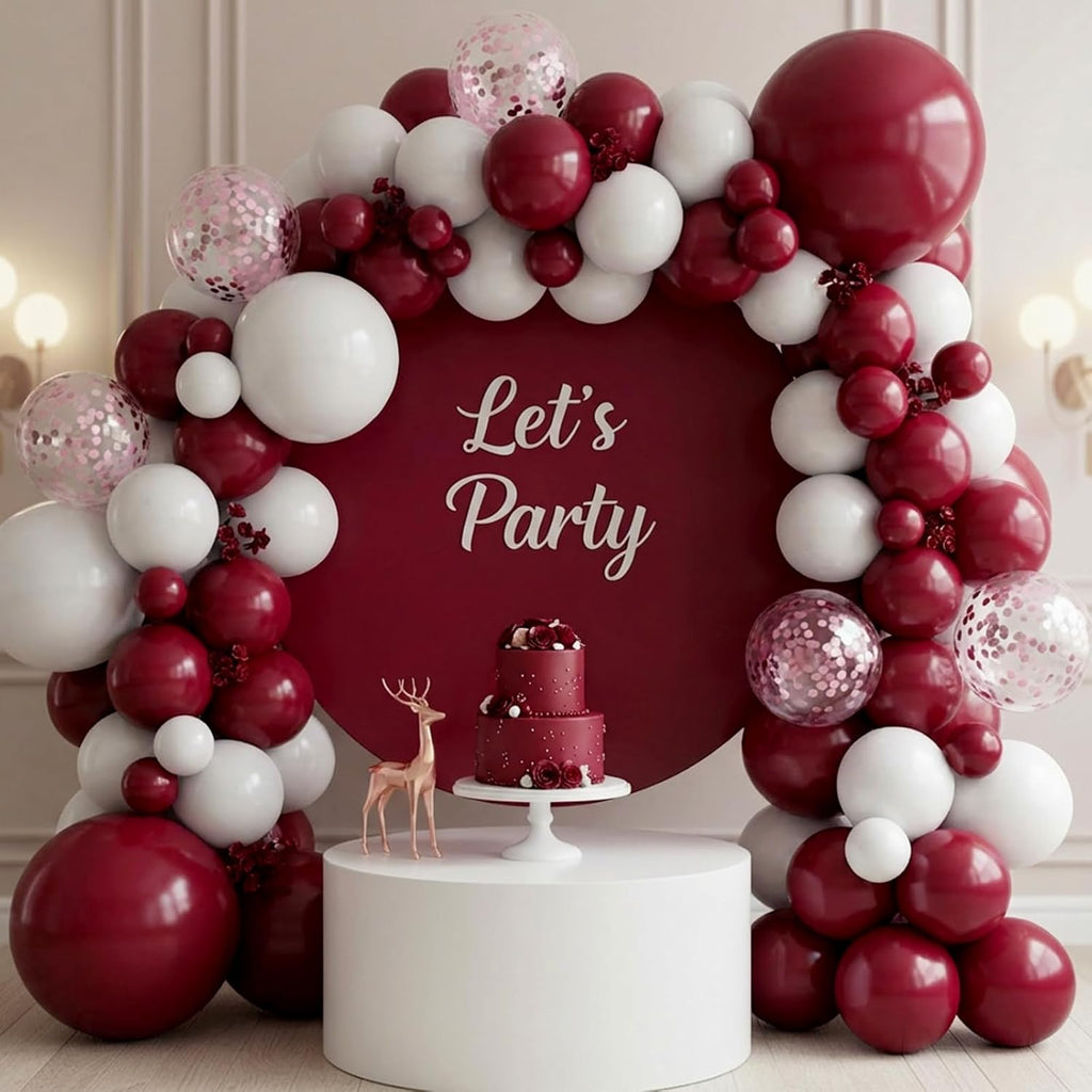 RUBFAC Burgundy Balloons - 129-Piece Latex Balloon Garland Kit | Maroon & Dark Ruby Red, 5-12 Inch Sizes for Parties