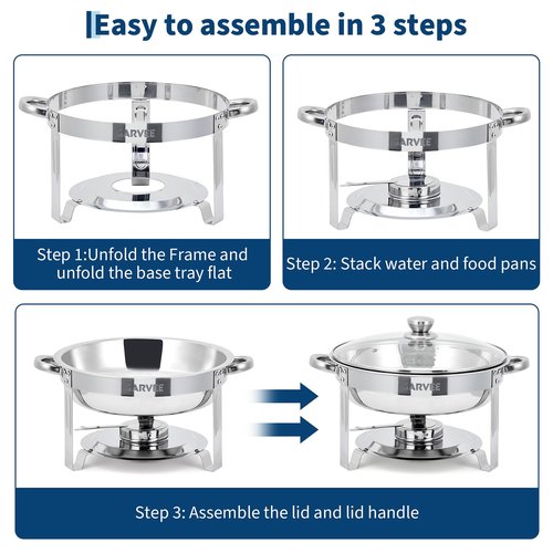 Round Chafing Dishes for Buffet, Stainless Steel Chafing Dish Buffet Set with Glass Lid, Food & Water Pans, Food Warmers Set with Fuel Holder for Weddings Parties Catering Events