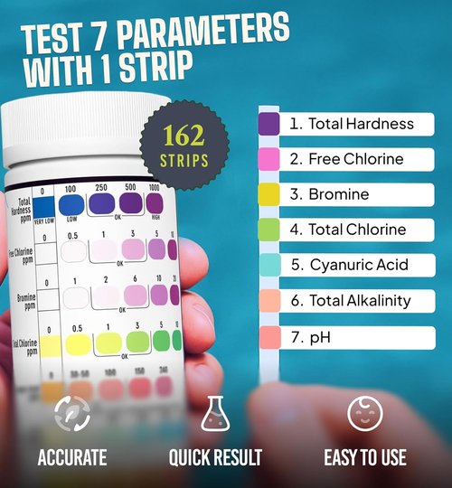 162 Pcs 7-Way Hot Tub Test Strips by AquaChek - Fast & Accurate Readings in Just 15 Seconds