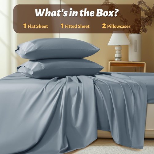 Shilucheng 100% Egyptian Cotton King Size Sheets Set - 1000 Thread Count，Luxury Cotton Bed Sheets，Breathable & Cooling Bedding and Pillow Cases, 16 Inch Deep Pocket - 4 Piece (French Blue, King)