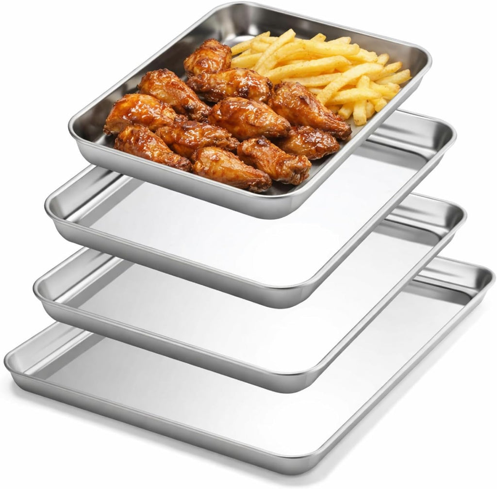 Skiennix Stainless Steel Baking Pans Set - 4 Pack Commercial Grade Cookie Sheets | 10/12/16/18 Inch Non-Stick Cookware