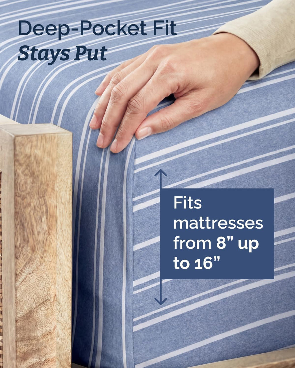 Skiennix Twin Size Sheet Set - Comfy Cooling Bed Sheets with Deep Pockets - Luxury Blue Stripes