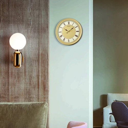 SEIKO QXA835GRH Wide Band Non Ticking Wall Clock, Gold, 14.5 Inch