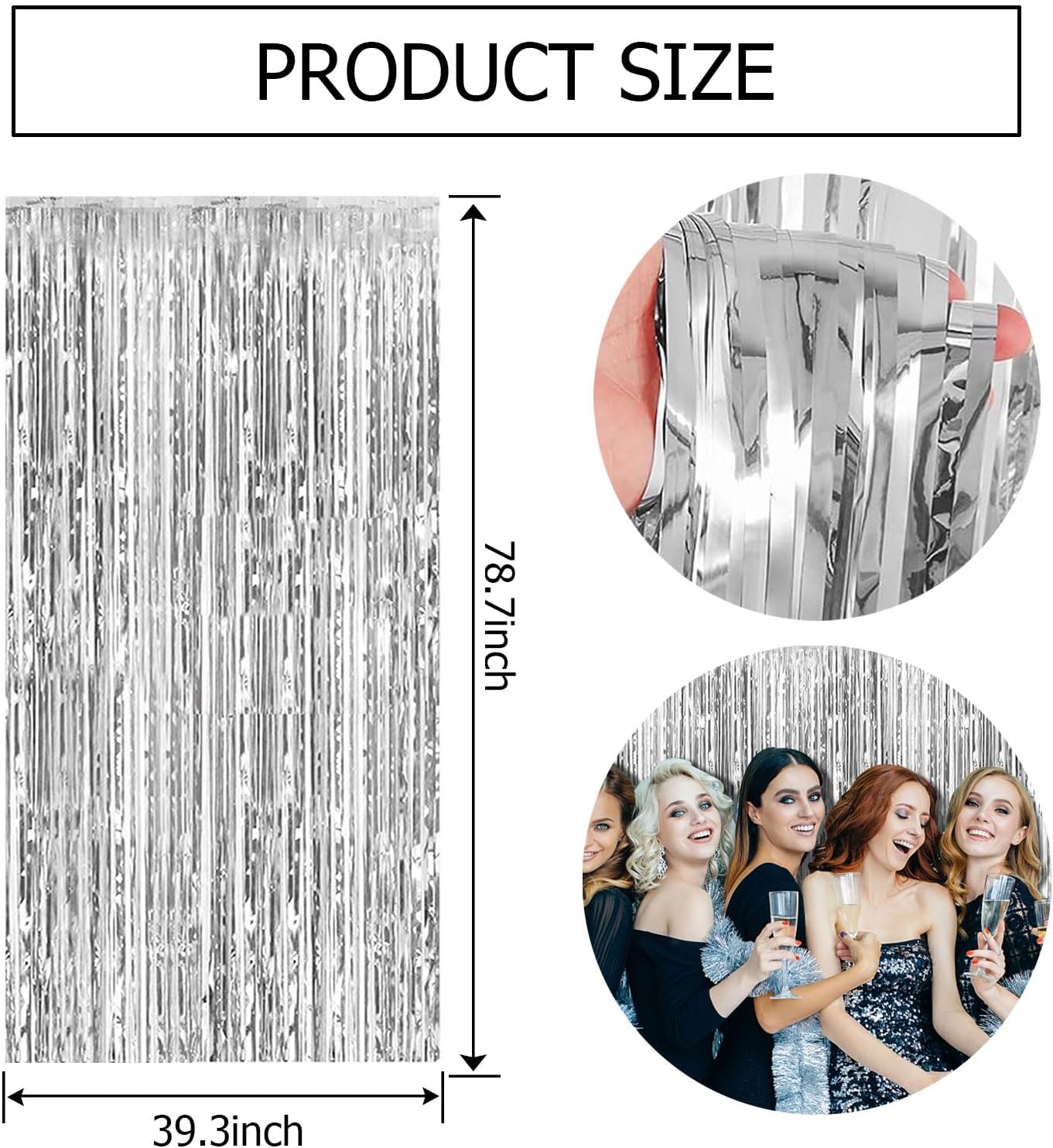 Skiennix 20 Pack Silver Backdrop Curtains - Foil Fringe Tinsel Streamers for Parties & Events