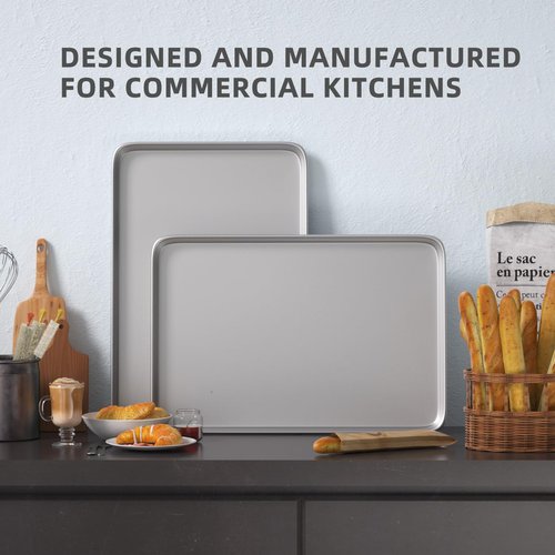CROSSON 16× 24 Inch Cookie Sheet Pans Set of 3-Baking Tray Jelly Roll Pan Set Commercial Grade Aluminum Coated Statinless Steel Bun Pan for Oven,Freezer,Bakery Hotel Restaurant
