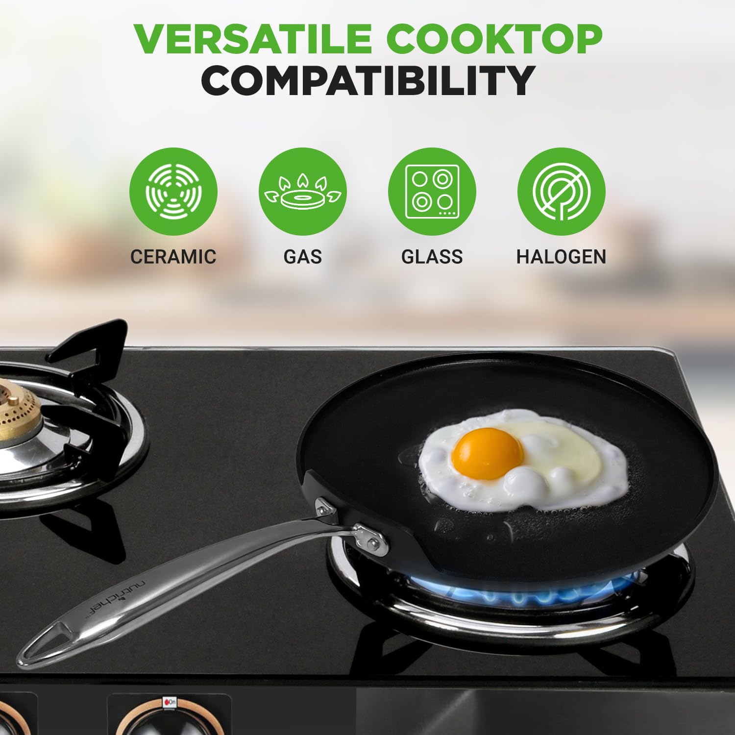 NutriChef 12 Inch Crepe Pan Non Stick, Ideal for Large Pancakes, Dosa, Chapati & Tortillas, Hard-Anodized, Dishwasher Safe