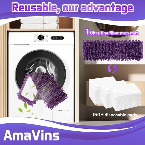 AmaVins Microfiber Sweeping Pads - 2 Pack Reusable Mop Pads for Multi-Surface Floors | 18 Inch, Washable & Pet Hair Friendly