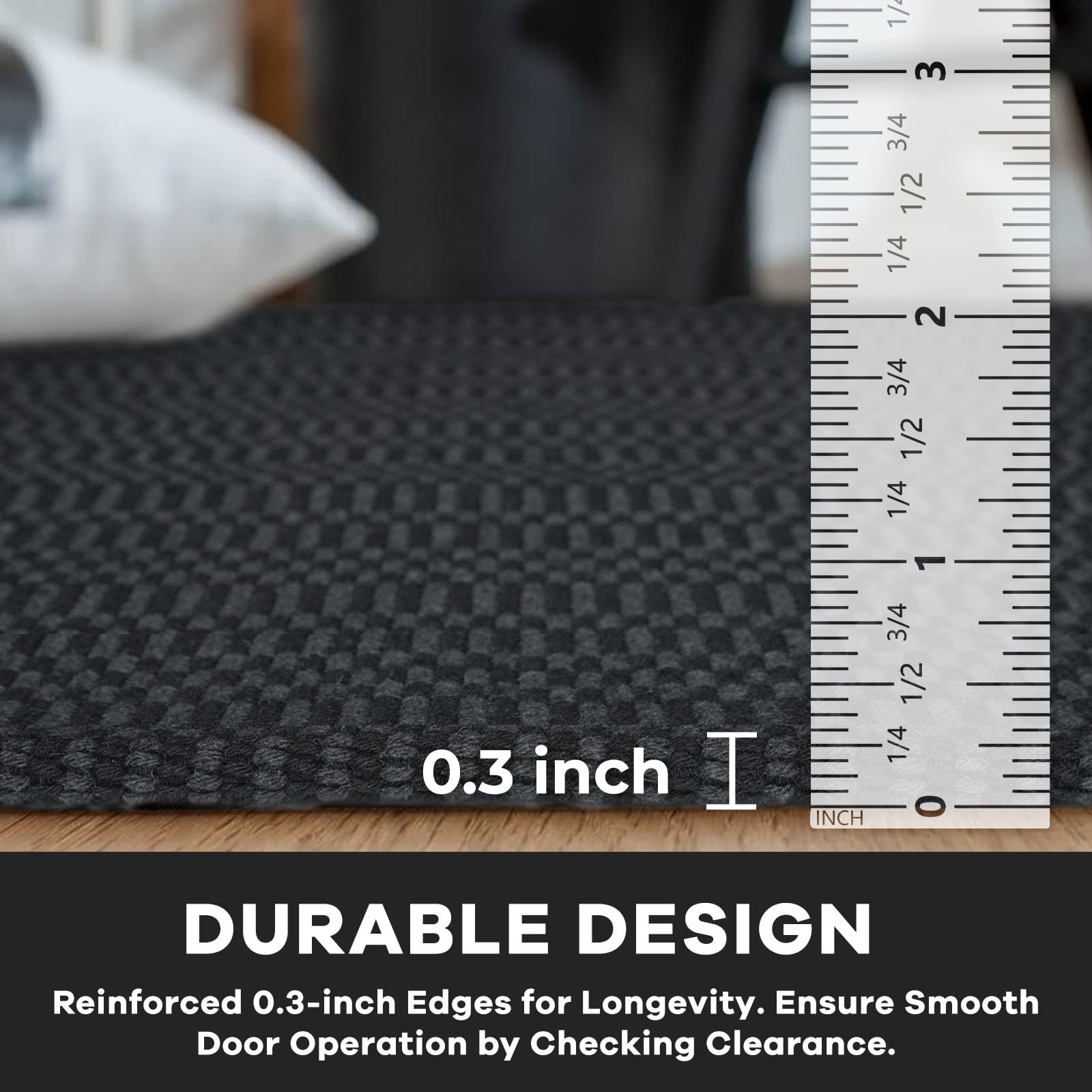KOZYFLY Washable Area Rug 4x6 Ft Rubber Backed Rugs for Entryway Bedroom Throw Rugs Boho Entry Rug, Cotton Braided Floor Carpet for Dining Room Living Room, Black/Grey