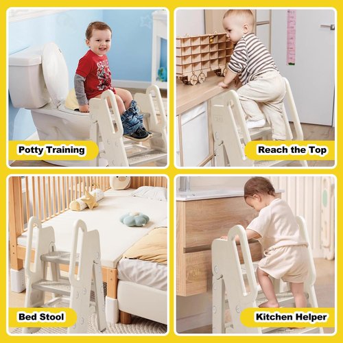 Vanpolchy Step Stool for Toddlers, Foldable Toddler Step Stool for Bathroom Sink, 150lbs Load Bearing Kids Stool for Toilet Sink with Non-Slip/Anti-Tip Design, Foldable Kids Step Stool for Bathroom