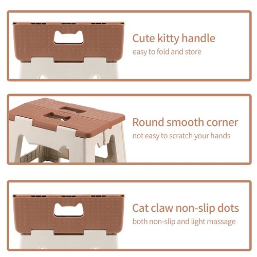 M Crumt Kitty Folding Stool, 9 Inches, Non-Slip Folding Step Stool,Great for Kitchen, Bathroom, Bedroom, Kids or Adults (Khaki) (Khaki)