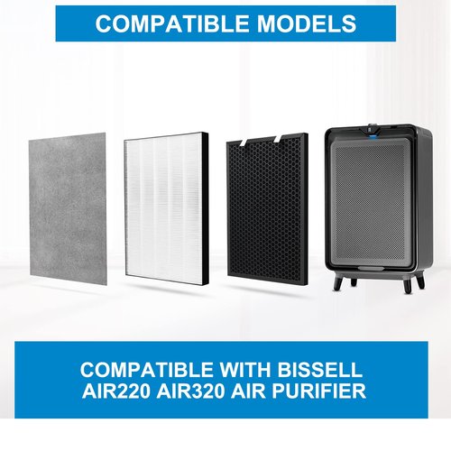 2 Sets Air220 Air320 Filter Replacement Compatible with Bissell Air320 Air220 2768A 2609A Air Purifier, Include 2 Post + Pre & Activated Carbon Filter, Compare Part # 2677,2678,2804