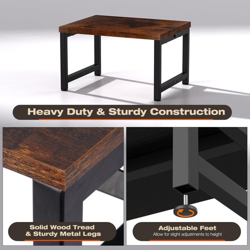 Flottian 9" Wooden Step Stools for Adults Kids,15.4" Extra Wide Heavy Duty Step Stool Holds Up to 300 lbs,Bed Step Stool for High Beds,Stools for Bedroom,Kitchen,SUV ect, Easy Assemble, Rustic Brown