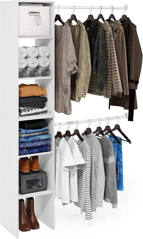 Furinno FANO Closet Organizer - 2 Hanging Bars & Shelf Towers for Bedroom Storage | White