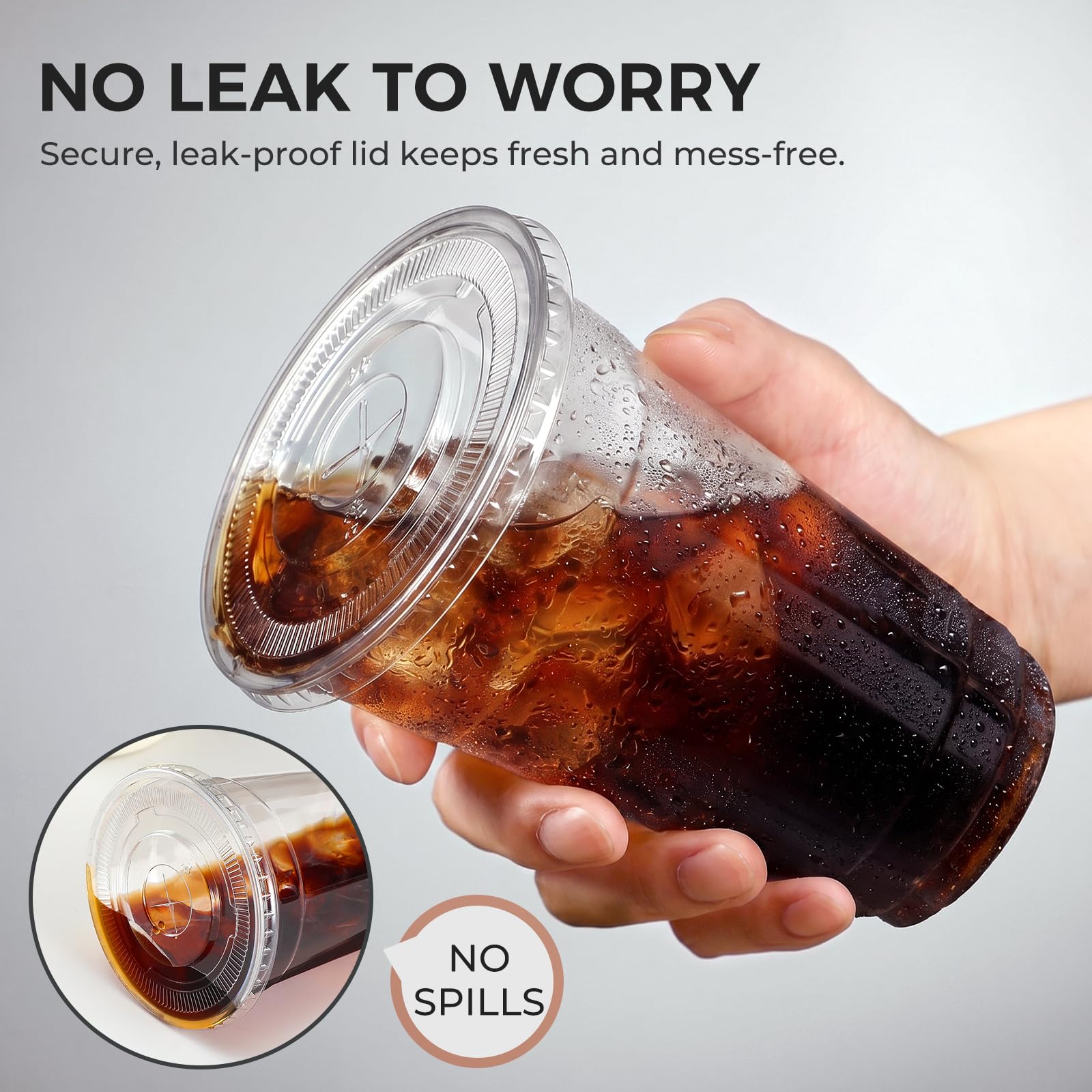 VITEVER [100 Sets - 24oz] Plastic Cups with Lids and Straws, Disposable Cups for Iced Coffee, Smoothie, Milkshake, Cold Drinks - Clear