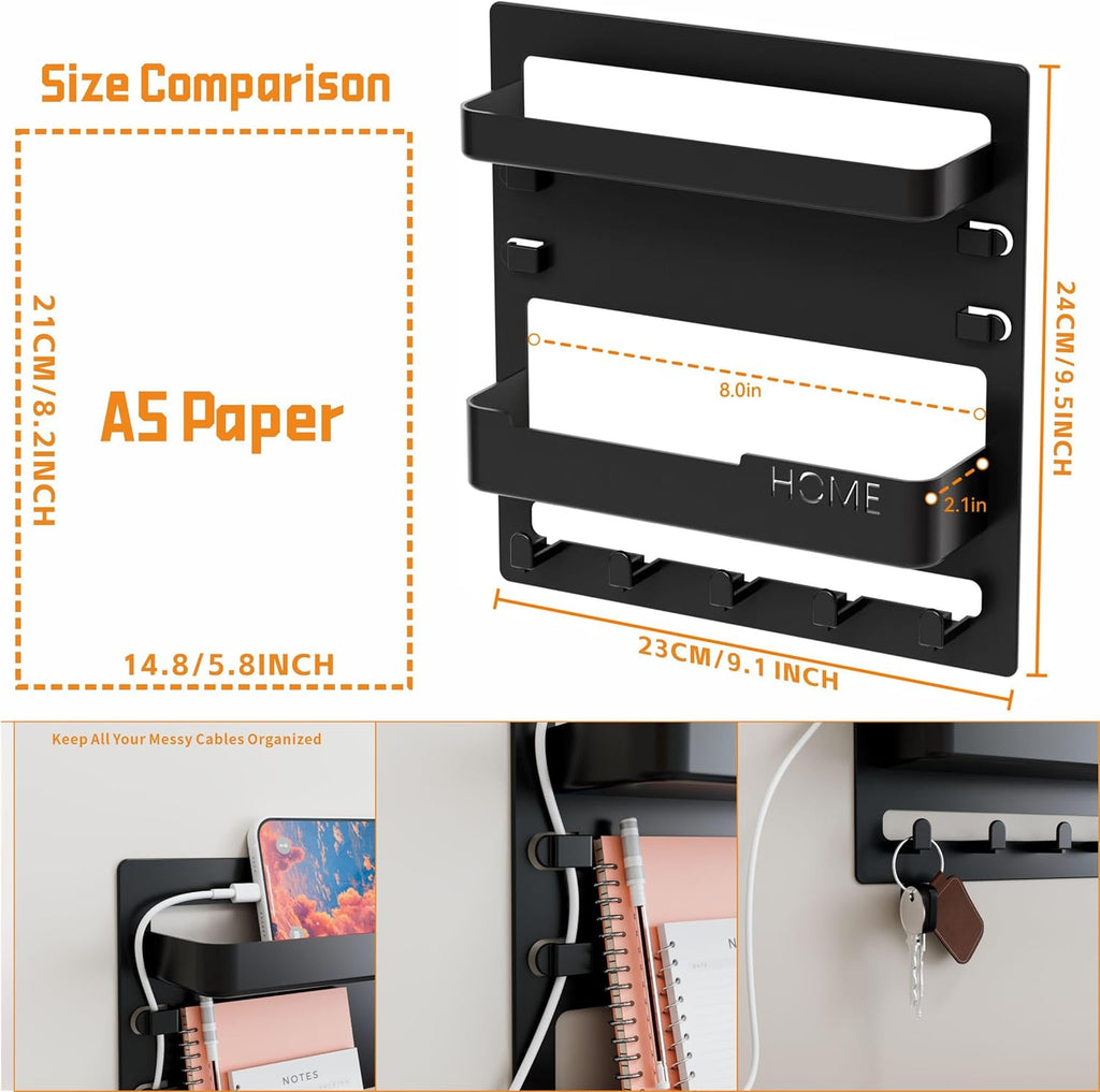 Yieach Bedside Shelf - Wall Mounted Floating Organizer for Remote & Phone | Cute Black Decor for Dorms