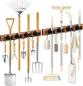 Lorbro Broom Holder Wall Mount - 2 Pack Wooden Mop Organizer with 4 Slots & Hooks for Garage, Kitchen, Laundry Room