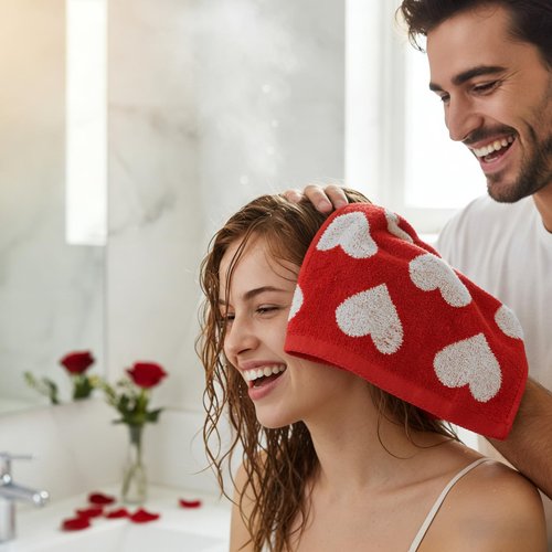Frienda 4 Pcs Valentine's Day Hand Towels for Bathroom 13 x 29'' Soft 100% Cotton Red and White Hearts Decorative Towel Absorbent Valentine's Day Bathroom Decor for Drying Cleaning Cooking Gift