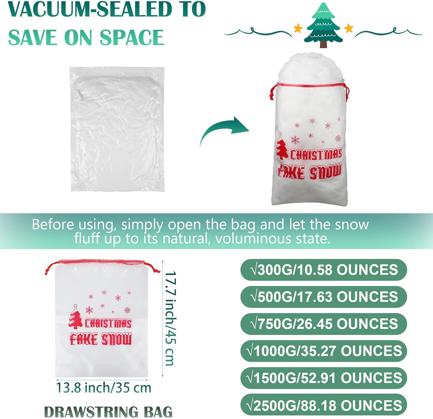 Aodaer Artificial Snow Decor - 2500g Fluffy Soft Cotton for Christmas Trees & Holiday Displays