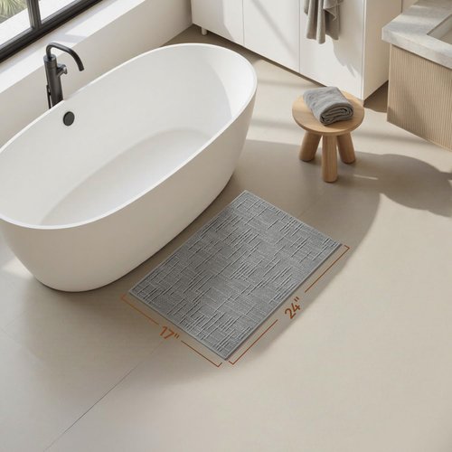 AMOAMI Bath Mat Non Slip Super Absorbent Quick Dry Bath Mats for Bathroom Floor Rubber Backing Washable Bathroom Rugs Modern Woven Jacquard Mat, Beside Tub Bath Rugs, 17" x 24", LightGrey
