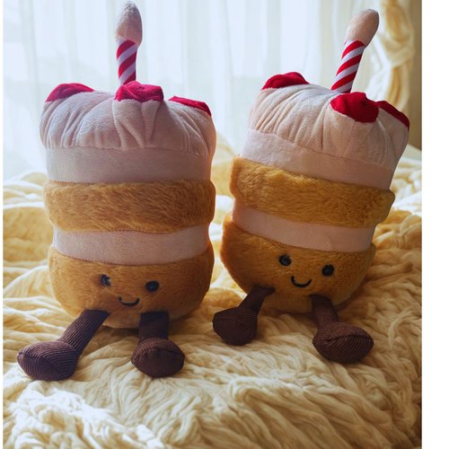 BRSTPGH WeightedPlush Birthday Cake Plush Stuffed Animal Food Plushies Happy Smile Cake Pillows 12in, Birthday Gifts for Kids