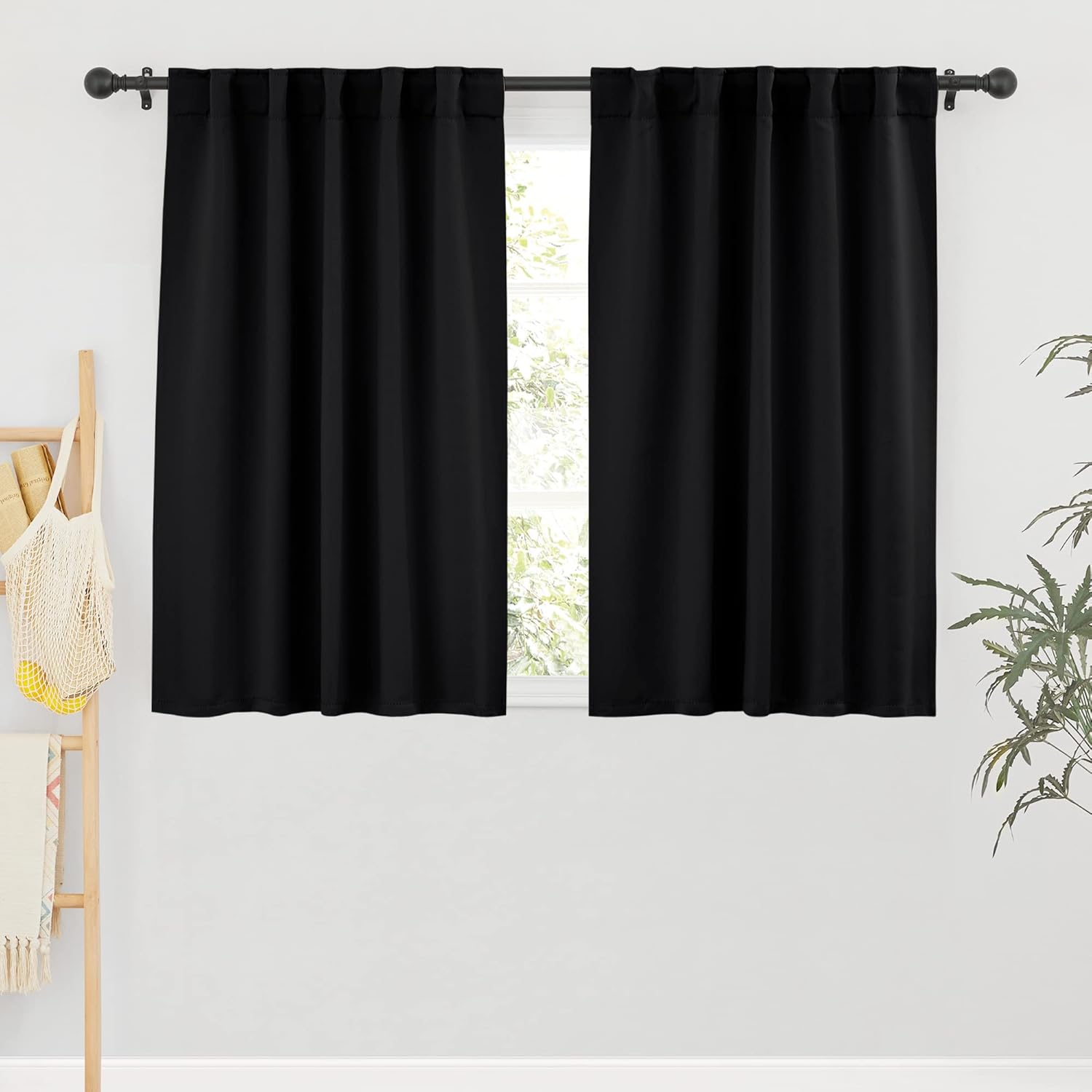 RYB HOME Blackout Curtains - Energy Saving Thermal Insulated Drapes for Small Windows | 42" Wide x 45" Long, Black, 2 Panels