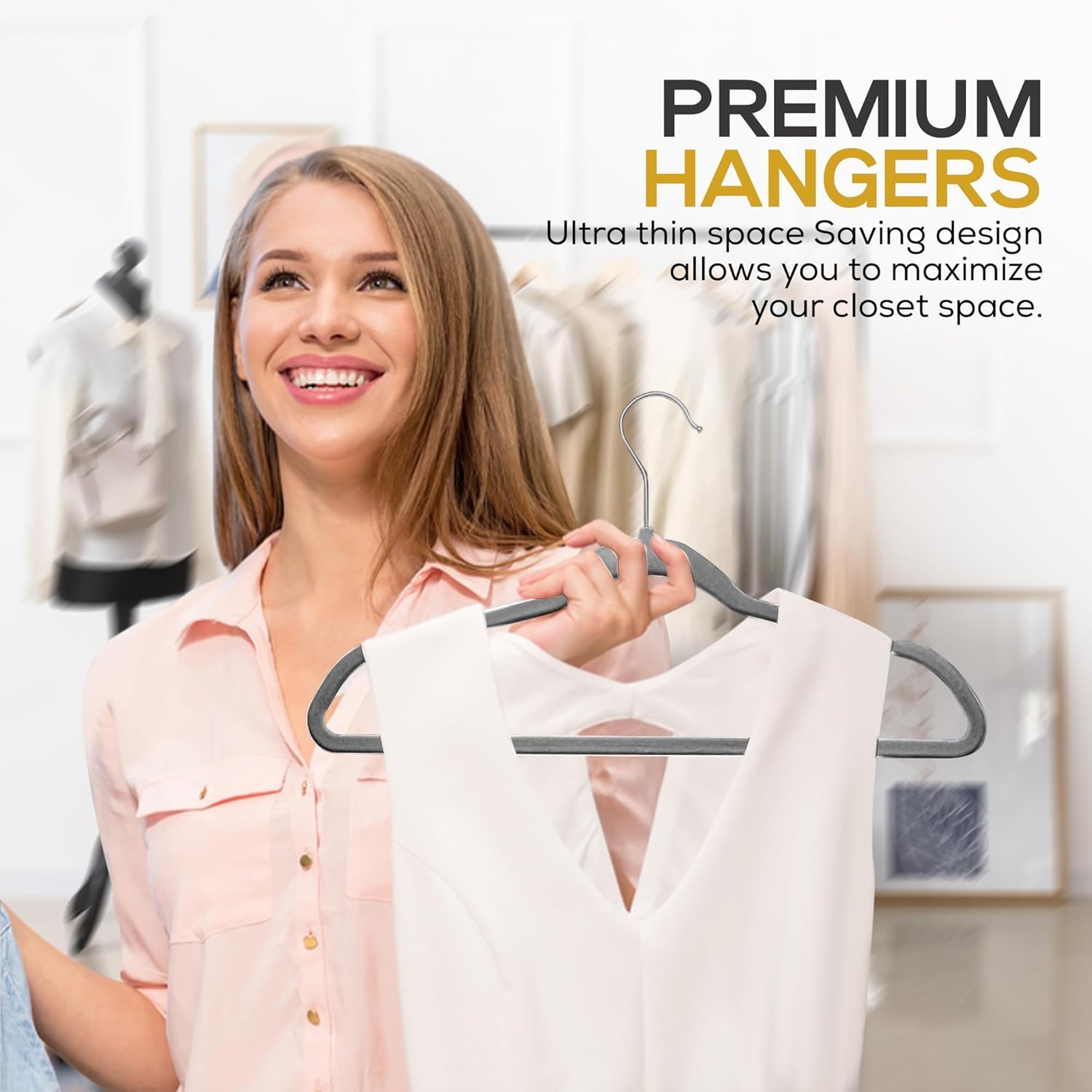 Techzoo Premium Velvet Hangers - 50 Pack Ultra Thin Non-Slip Adult Suit Hangers | Gray, 360° Swivel Hook