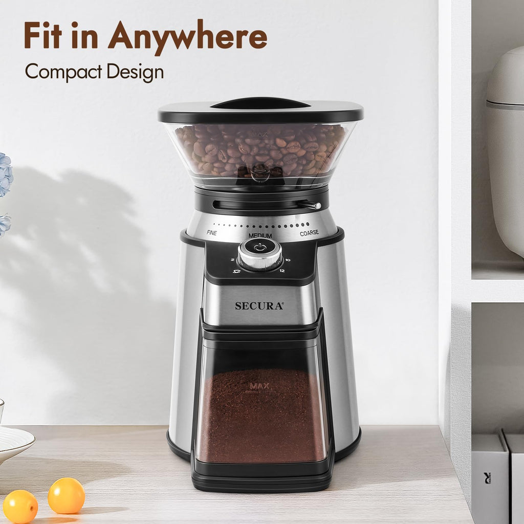 Secura Electric Conical Burr Coffee Grinder With 17 Grind Settings From French to Espresso, Black