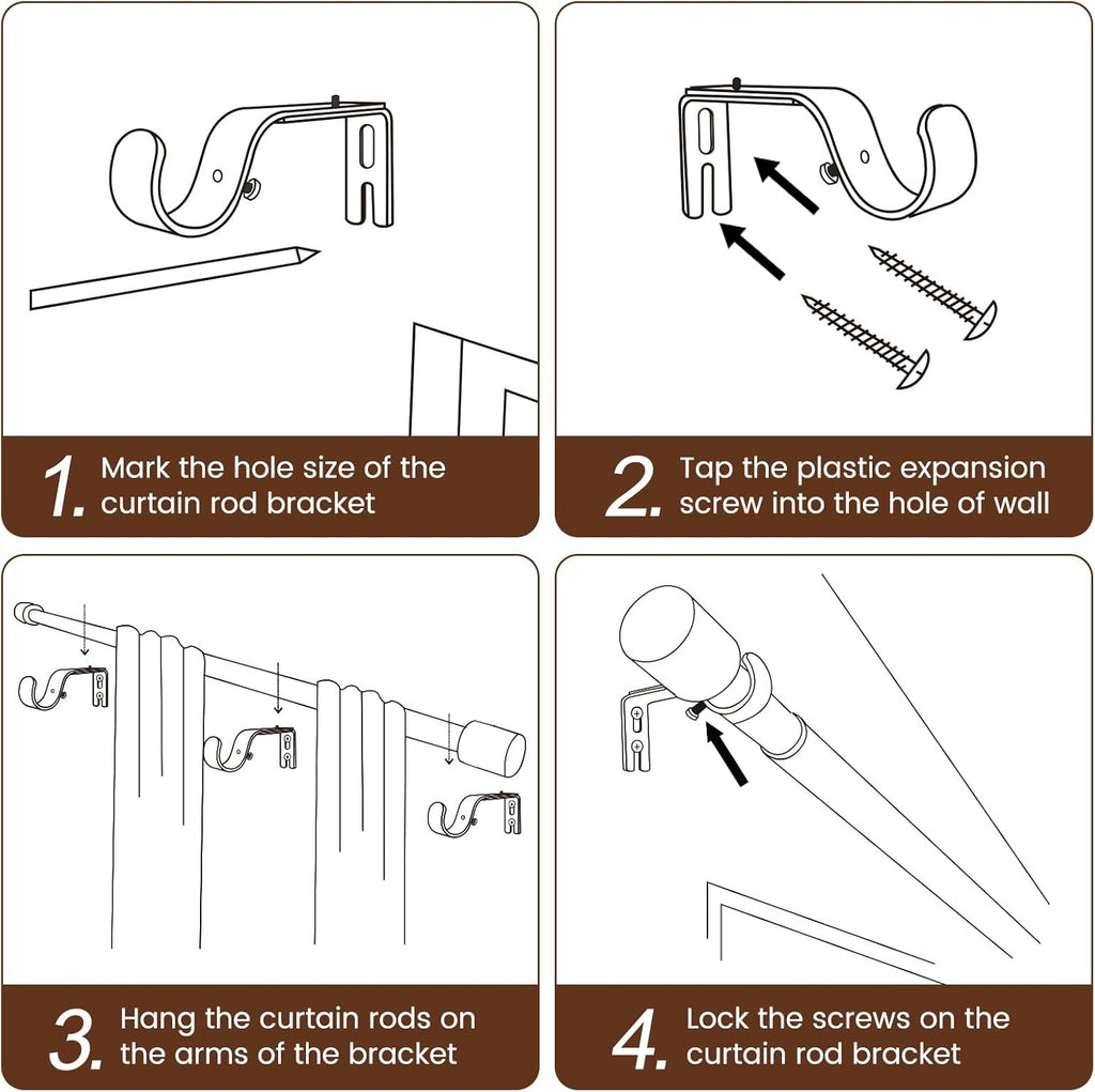 Skiennix Matte Black Curtain Rod - Adjustable 30-90 Inch Heavy Duty Telescopic Design | 2 Pack
