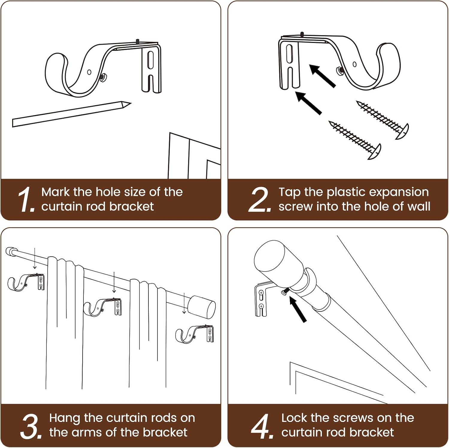 Skiennix Matte Black Curtain Rod - Adjustable 30-90 Inch Heavy Duty Telescopic Design | 2 Pack
