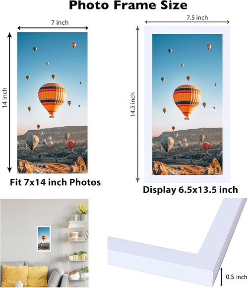 JCJMY 7x14 Picture Frame - White Wall & Tabletop Display | Shatter-Resistant Plexiglass, Versatile Mounting Options