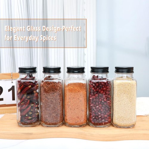 15 Pack 8oz Glass Spice Jars with Grinders, Square Spice Bottles with Deeper Shaker Lids & Airtight Metal Caps, Seasoning Containers with Labels for Spice Organization, Fits Cabinet, Spice Rack