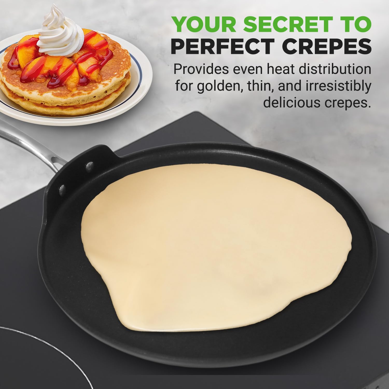 NutriChef 12 Inch Crepe Pan Non Stick, Ideal for Large Pancakes, Dosa, Chapati & Tortillas, Hard-Anodized, Dishwasher Safe