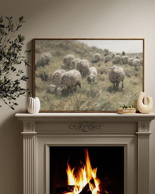 InSimSea Framed Canvas Wall Art - Vintage Sheep on the Dunes Decor | Large 24"x36" for Living Room, Bathroom, Office