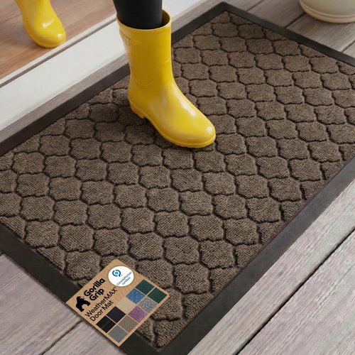 GORILLA GRIP Waterproof All-Season WeatherMAX Doormat - Natural Rubber, Stain & Fade Resistant, 29x17, Latte Quatrefoil