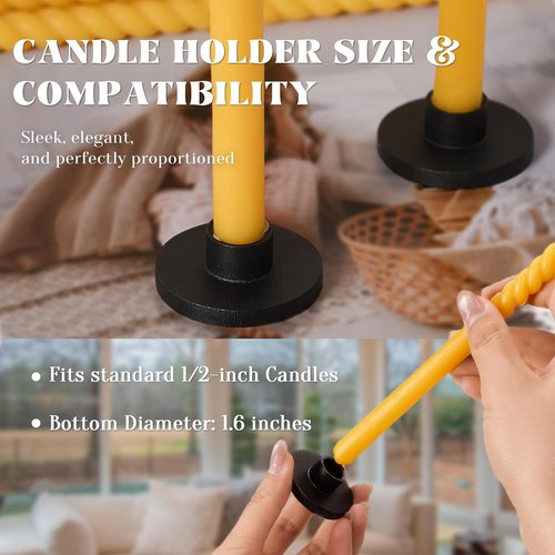 Black Iron Mini Taper Candle Holders - Elegant Set of 6 for 1/2 Inch Chime & Spell Candles