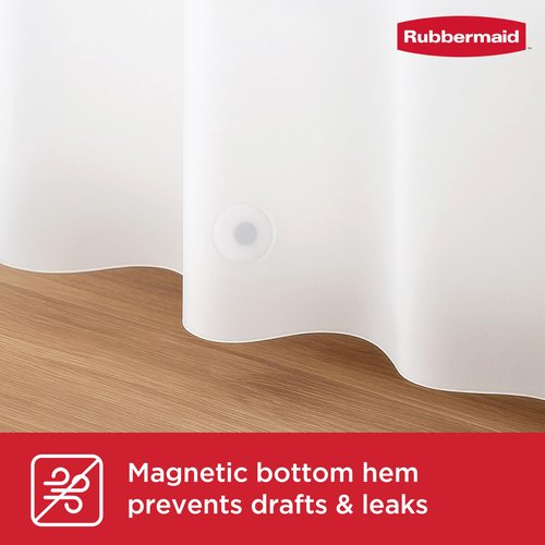 Rubbermaid White No Hook 3-in-1 Shower Curtain, Heavyweight Waterproof PEVA Instacurtain for Bathroom with Magnets and Charcoal Gray Built-in Rustproof Rings, 71” x 74”, White