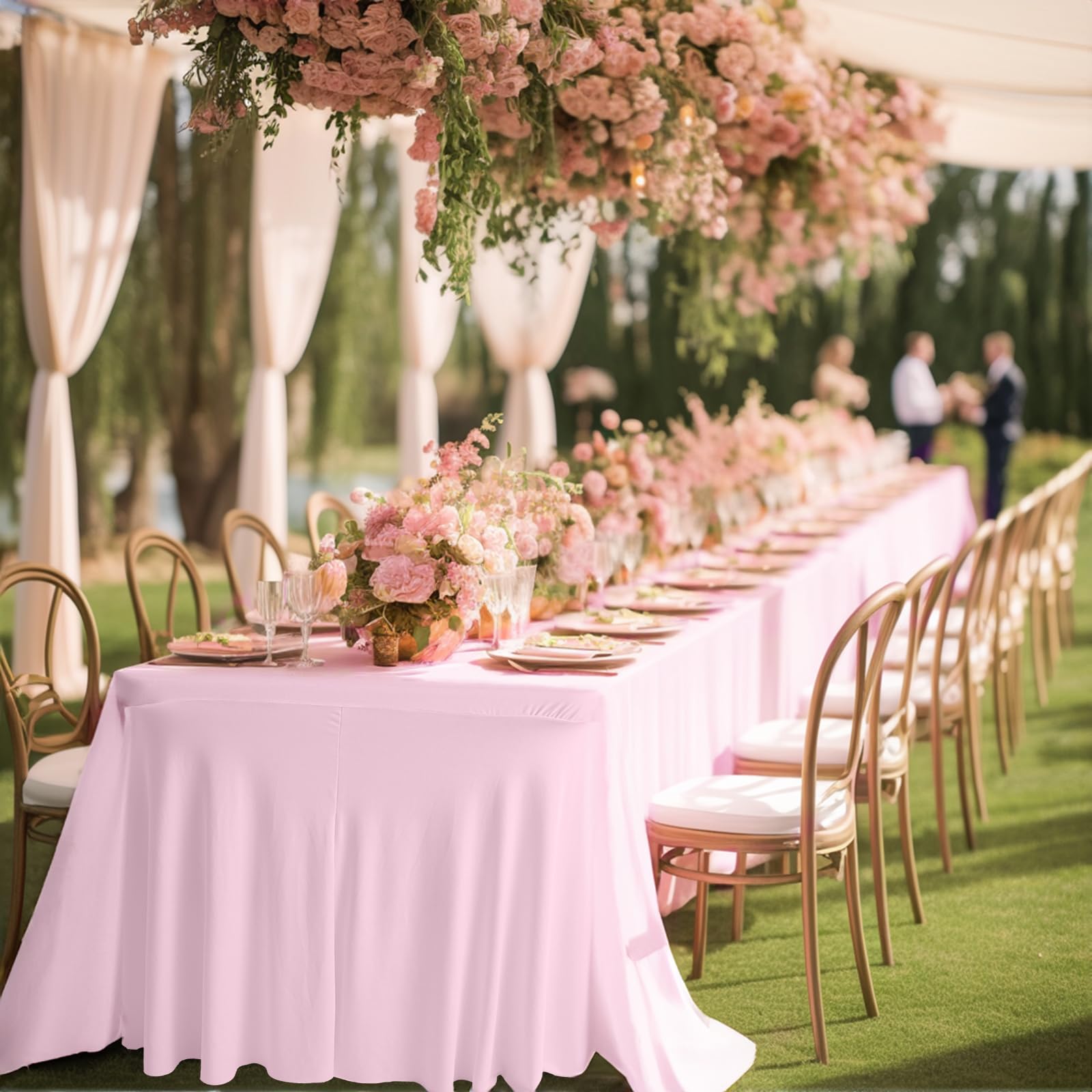 JCJ Table Skirt for Rectangle Tables Set of 2 Spandex Fitted Pink Tablecloths for 6FT Tables, Wrinkle Resistant Ruffles Elastic Table Cover Skirts for Weddings Banquets Parties Teacher Desk