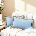 HER HWA Outdoor Lumbar Pillow Covers ONLY Linen Border, 20x12 Inches, Pack of 2 – Water-Resistant, Smooth Zipper, Durable Polyester for Outdoor/Indoor Decor, Machine Washable (Light Blue)