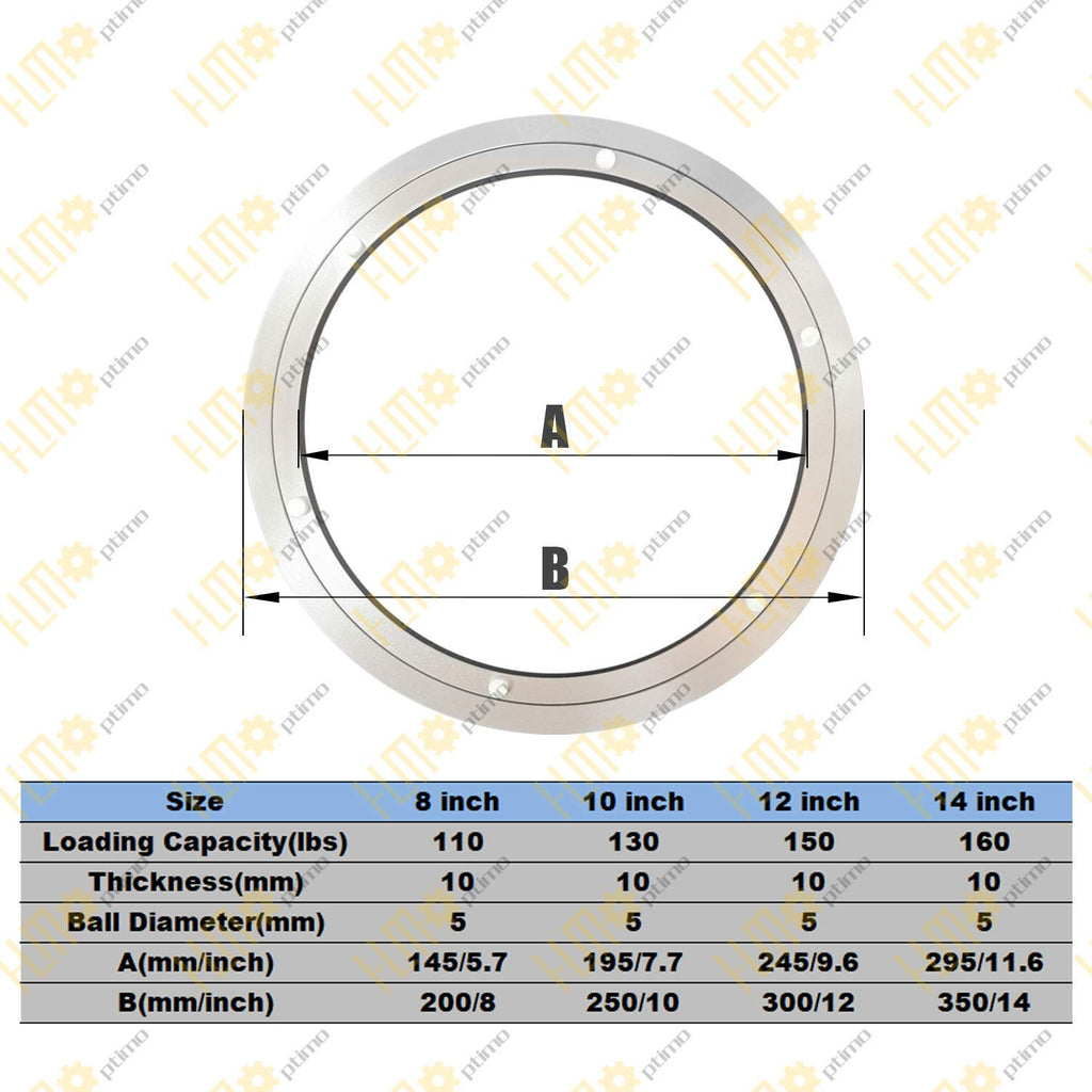 HLMOptimo Lazy Susan Bearing 12 inch Aluminum Turntable Ball Bearing, Heavy Duty Turner Bearing Silent Turntable Bearing Swivel Turntable Bearing 8/10/12/14 inch (12 inch)