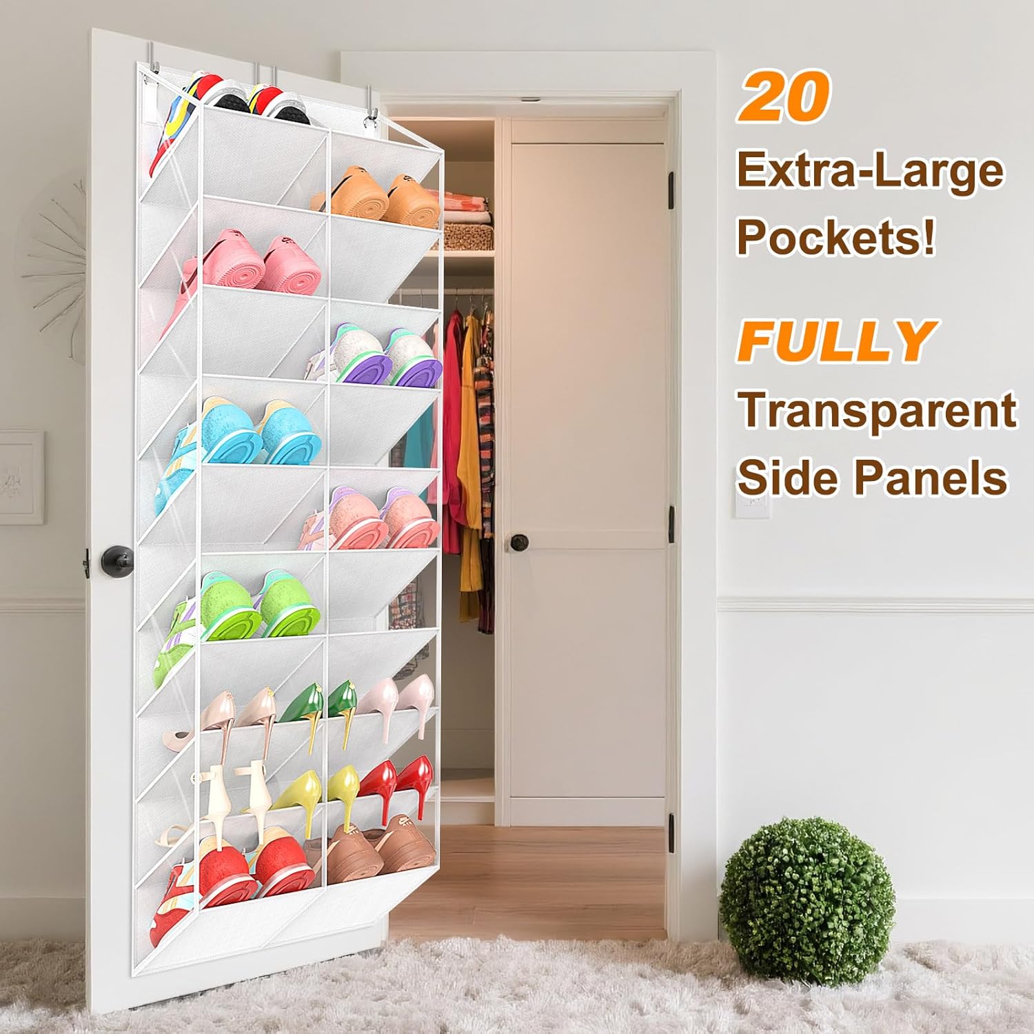 UVIAHOMI Over The Door Shoe Organizer - 10-Tier Clear Pocket Storage for Sneakers, Boots & Heels