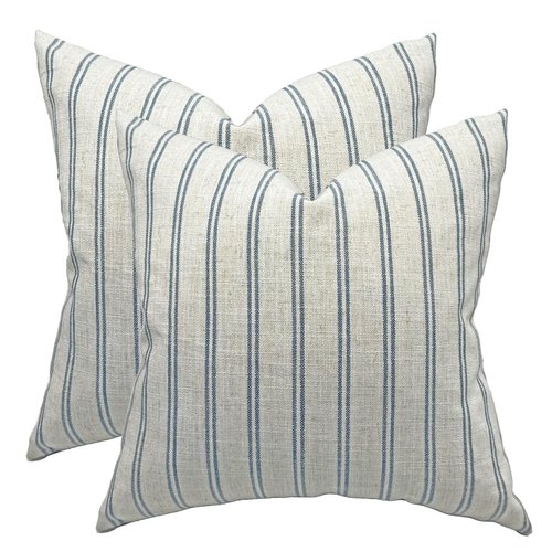 IKATYARN Farmhouse Linen Throw Pillow Cover, Striped Decorative Retro Pillowcase for Sofa Bedroom Pack of 2, 18x18 Inches