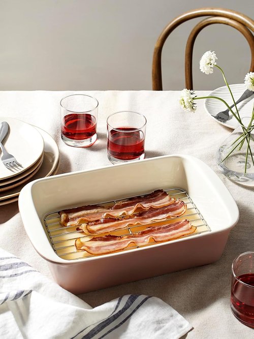 LE TAUCI Ceramic Baking Dish Set - Deep Casserole Dishes with Roasting Racks | Dusty Pink, 3-Piece Set (4.6QT/3.0QT/1.6QT)