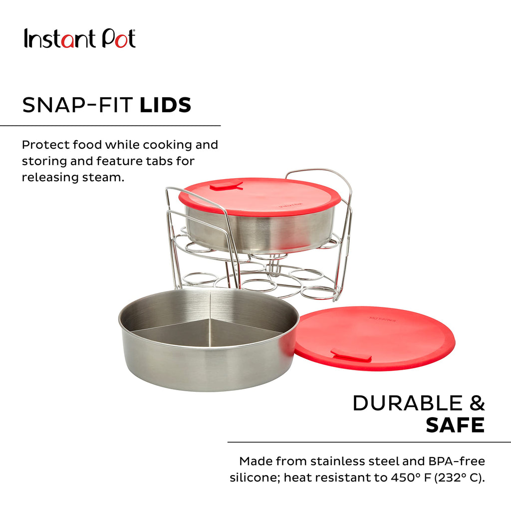Instant Pot Official 8-Piece Cook/Bake Set, Versatile and Durable, Compatible with 6-Quart and 8-Quart Cookers, Red, Excellent for Cooking, Baking, Storing, and Reheating, BPA-Free and Heat Resistant