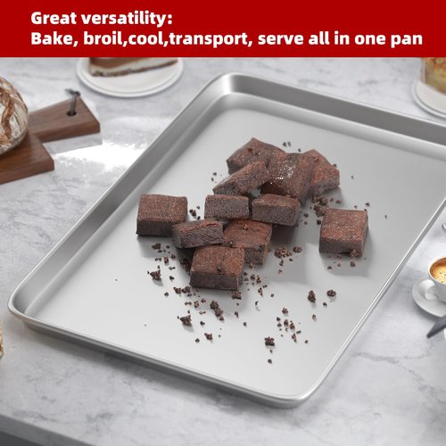 CROSSON 16× 24 Inch Cookie Sheet Pans Set of 3-Baking Tray Jelly Roll Pan Set Commercial Grade Aluminum Coated Statinless Steel Bun Pan for Oven,Freezer,Bakery Hotel Restaurant